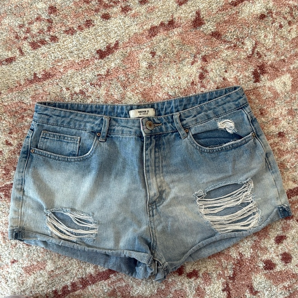 Light Blue Distressed Denim Shorts